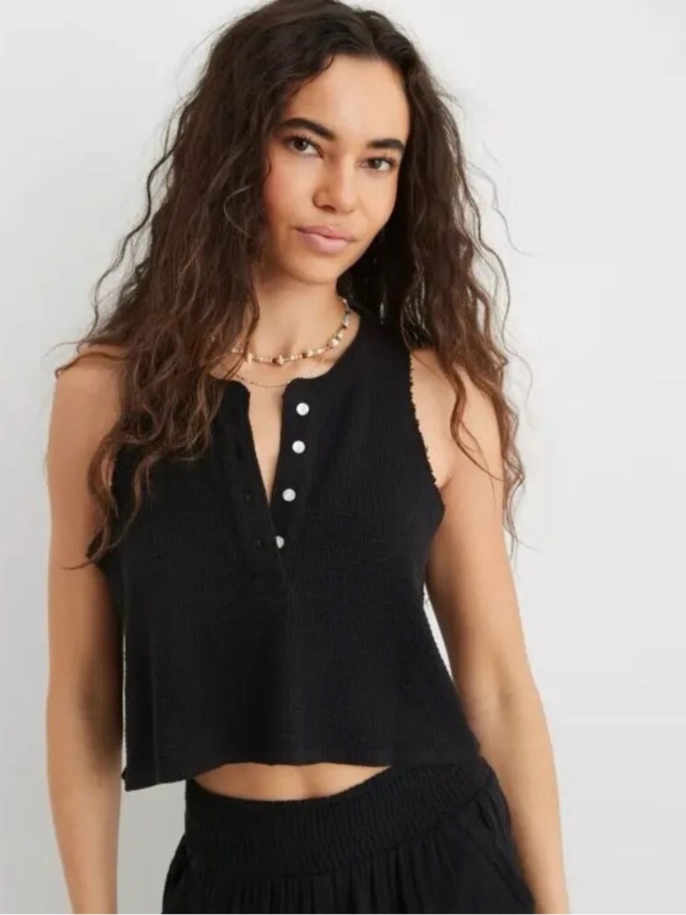 Aerie Sunspun Waffle Cropped Tank Top